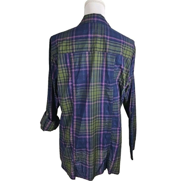 Dressbarn ~Woman Plus Size 1X~ Green/Pink Plaid Button-Up Long Sleeve Shirt Top. - Picture 3 of 9